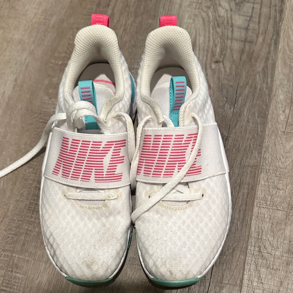 Nike White and Pink Kids Sneakers